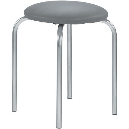 Scaun dining de tip taburet Chico Chrome, piele ecologica, gri