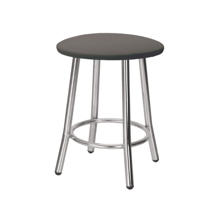 Scaun dining de tip taburet Teddy Chrome, piele ecologica, negru